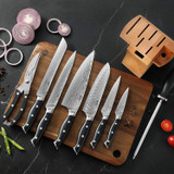 Kitchen Damascus Knife Set, 9-Piece Kitchen Knife Set with Block