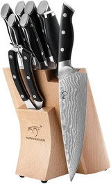 Kitchen Damascus Knife Set, 9-Piece Kitchen Knife Set with Block