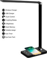 Desk Lamp with Wireless Charger, USB Charging Port