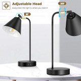 Industrial Dimmable Desk Lamp with 2 USB Charging Ports AC Outlet