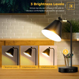Industrial Dimmable Desk Lamp with 2 USB Charging Ports AC Outlet