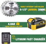 Cordless Circular Saw, 4.0Ah Battery, Fast Charger, Laser & Base Plate Adjustable.