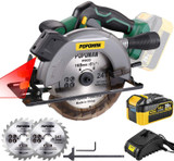 Cordless Circular Saw, 4.0Ah Battery, Fast Charger, Laser & Base Plate Adjustable.