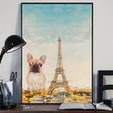 Frenchie Eiffel Tower Canvas Blind Dog Paris Canvas Living Room Decor Gift For Dog Owner