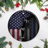 Thin Blue Line And U.S Flag Ornament Old Retro 3D Print Holiday Decor Gift For Family