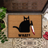 Black Cat Hold A Knife What Doormat Funny Cat Doormat Fun Inside Outside Front Door Mat