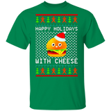 Happy Holidays With Cheese T-Shirt Hamburger Ugly Christmas Shirt Design Cute Gift For Girl