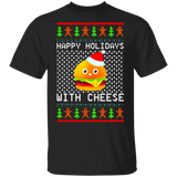 Happy Holidays With Cheese T-Shirt Hamburger Ugly Christmas Shirt Design Cute Gift For Girl