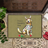 Golden Retriever Feliz Naughty Dog Doormat Cute Reindeer Dog Welcome Door Mat Holiday Gift