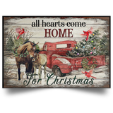 Horses All Hearts Come Home For Christmas Poster Vintage Wood Horizontal Poster For Home Decor