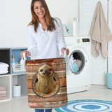 Sloth Wood Vintage Large Laundry Basket Cute Dirty Clothes Storage Bags Sloth Gifts For Mom
