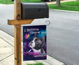 Frenchie Bulldog I Believe There Are Angels Among Us Flag Purple Blue Galaxy Flag Wall Art