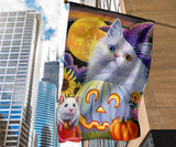 Adorable Cat With Mouse Happy Halloween Flag Festive Autumn And Fall Flags Gifts For Cat Lovers Adorable Cat With Mouse Happy Halloween Flag Festive Autumn And Fall Flags Gifts For Cat Lovers