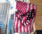 Butterfly Pink Ribbons American Flag Breast Cancer Awareness Merchandise Welcome Home Decor