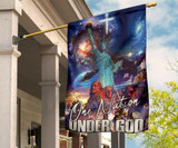 One Nation Under God Flag Cross Patriotic Honor  Heroes American Pride Liberty Flag For Decor
