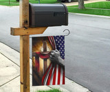 Cross Behind American Flag Garden Flag Outdoor Decor