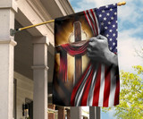 Cross Behind American Flag Garden Flag Outdoor Decor
