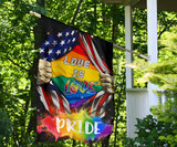 LGBTQ Love Is Love Pride Flag Inside American Flag Decor Outdoor