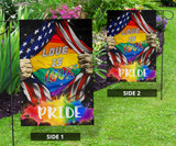 LGBTQ Love Is Love Pride Flag Inside American Flag Decor Outdoor