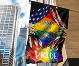 LGBTQ Love Is Love Pride Flag Inside American Flag Decor Outdoor