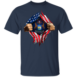 Michigan Heartbeat Inside American Flag T-Shirt American Pride Patriotic Shirt