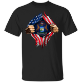 Michigan Heartbeat Inside American Flag T-Shirt American Pride Patriotic Shirt