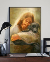 Black lab with Jesus Poster Christian Art Wall Decor - Birthday Gifts For Dad From Daughter