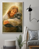 Black lab with Jesus Poster Christian Art Wall Decor - Birthday Gifts For Dad From Daughter