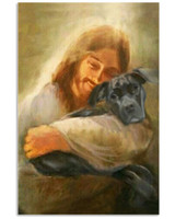 Black Dog With Jesus Poster Christian Art Wall Decor - First Fathers Day Gifts
