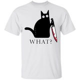 Cat What Funny Black Cat Holding Knife Murderous Funny Cat T-Shirt