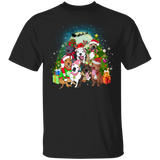 Pitbull With Santa Claus Hat Christmas Tree T-Shirt Xmas Idea Gifts For Dog Owner