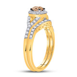 Wedding Collection | 14kt Yellow Gold Round Brown Diamond Bridal Wedding Ring Band Set 1 Cttw |  Splendid Jewellery