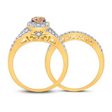 Wedding Collection | 14kt Yellow Gold Round Brown Diamond Bridal Wedding Ring Band Set 1 Cttw |  Splendid Jewellery