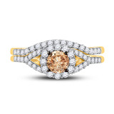 Wedding Collection | 14kt Yellow Gold Round Brown Diamond Bridal Wedding Ring Band Set 1 Cttw |  Splendid Jewellery