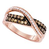 Diamond Band | 10kt Rose Gold Womens Round Brown Diamond Crossover Band Ring 1/2 Cttw |  Splendid Jewellery