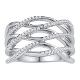 Diamond Band |  10kt White Gold Womens Round Diamond Openwork Crossover Strand Band Ring 1/4 Cttw |  Splendid Jewellery