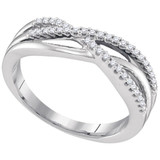 Diamond Band |  10kt White Gold Womens Round Diamond Triple Strand Crossover Band Ring 1/6 Cttw |  Splendid Jewellery