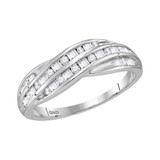 Diamond Band | 10kt White Gold Womens Round Baguette Diamond Crossover Band Ring 1/3 Cttw |  Splendid Jewellery