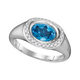 Gemstone Fashion Ring |  14kt White Gold Womens Oval Blue Topaz Solitaire Diamond Accent Ring 1-1/2 Cttw |  Splendid Jewellery