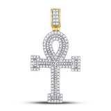 Men's Diamond Charm Pendant |  14kt Yellow Gold Mens Round Diamond Ankh Cross Charm Pendant 1-5/8 Cttw |  Splendid Jewellery