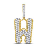 Men's Diamond Charm Pendant |  10kt Yellow Gold Mens Round Diamond W Letter Charm Pendant 1-1/2 Cttw |  Splendid Jewellery