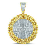 Men's Diamond Charm Pendant |  10kt Yellow Gold Mens Round Diamond Greek Key Circle Charm Pendant 5/8 Cttw |  Splendid Jewellery