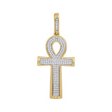 Men's Diamond Charm Pendant |  10kt Yellow Gold Mens Round Diamond Ankh Cross Charm Pendant 1/3 Cttw |  Splendid Jewellery
