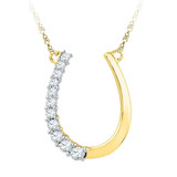 Diamond Pendant Necklace |  10kt Yellow Gold Womens Round Diamond Horseshoe Pendant Necklace 1/5 Cttw |  Splendid Jewellery