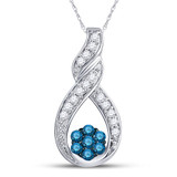 Diamond Cluster Pendant |  10kt White Gold Womens Round Blue Color Enhanced Diamond Cradled Cluster Pendant 1/4 Cttw |  Splendid Jewellery