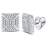 Men's Diamond Earrings |  10kt White Gold Mens Round Diamond Square Cluster Stud Earrings 1/5 Cttw |  Splendid Jewellery