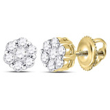 Earrings |  14kt Yellow Gold Womens Round Diamond Flower Cluster Earrings 1/2 Cttw |  Splendid Jewellery
