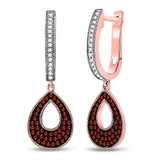 Earrings |  10kt Rose Gold Womens Round Red Color Enhanced Diamond Dangle Earrings 1/3 Cttw |  Splendid Jewellery