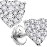 Earrings |  10kt White Gold Womens Round Diamond Heart Cluster Stud Earrings 3/4 Cttw |  Splendid Jewellery Earrings |  10kt White Gold Womens Round Diamond Heart Cluster Stud Earrings 3/4 Cttw |  Splendid Jewellery