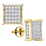 Earrings |  10kt Yellow Gold Womens Round Diamond Square Earrings 1 Cttw |  Splendid Jewellery